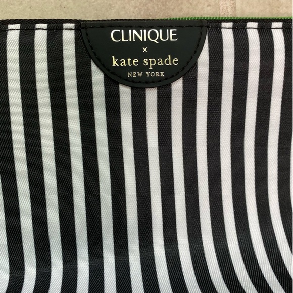 Clinique x Kate Spade Black White Stripe + Green Dots Makeup Bag - Picture 2 of 9